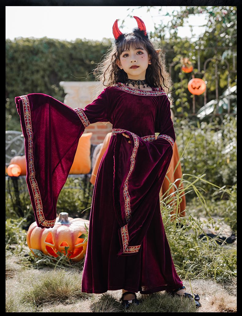 2022新款万圣节服装儿童魔女万圣节儿童服装女童cos吸血鬼女巫师袍