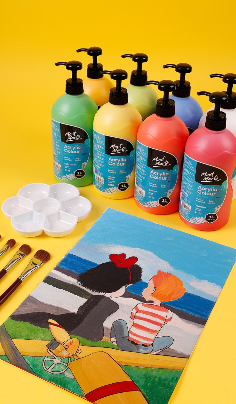 丙烯颜料2l大桶装环保防水墙绘丙烯颜料画室专用大容量装 柠檬黄 2l