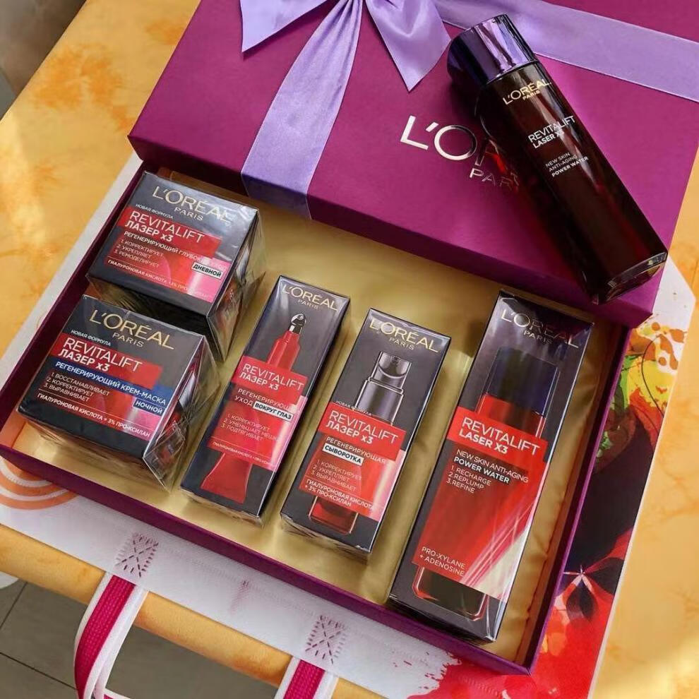 欧莱雅loreal俄罗斯套盒紧致保湿提拉日霜晚霜水乳液欧莱雅光嫩学肤x3