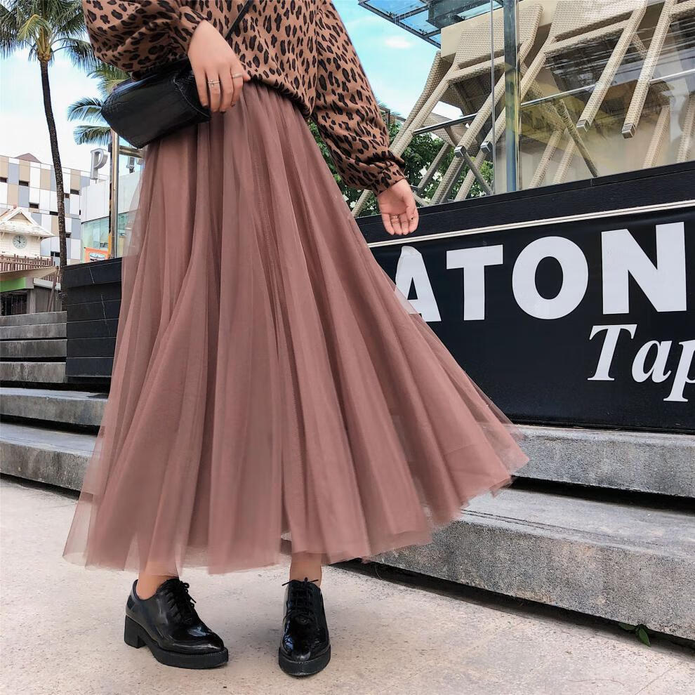 矮个子女士网纱裙半身裙春秋季半截裙子春夏季长裙中长款百褶裙仙女大