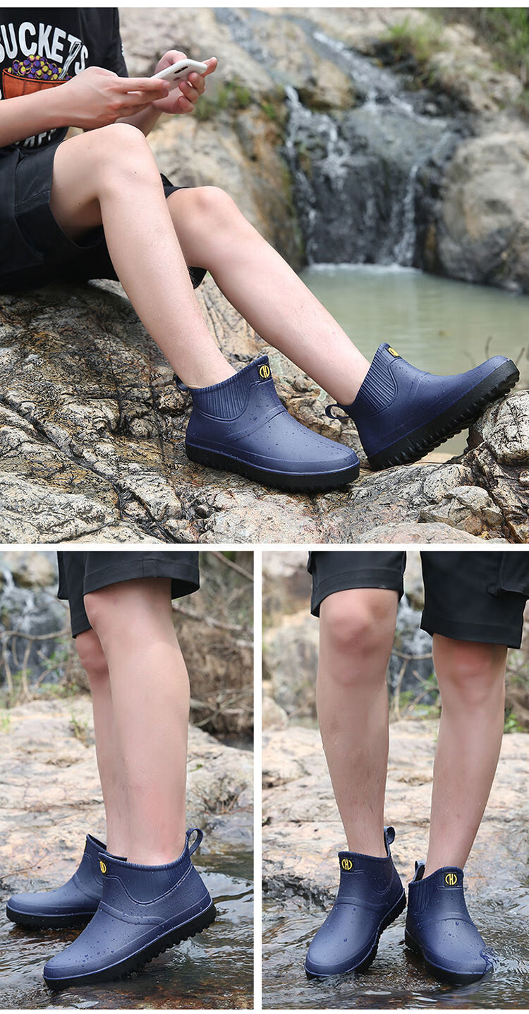 水鞋男短筒加绒成人男士短雨鞋雨靴子男款防滑厨房厨师防水胶鞋男黑色
