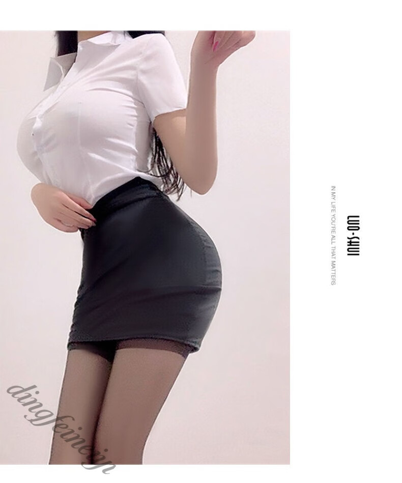 制服教师大码老师性感套装包臀裙ol秘书办公hkaq白衬衫黑短裙送眼镜黑