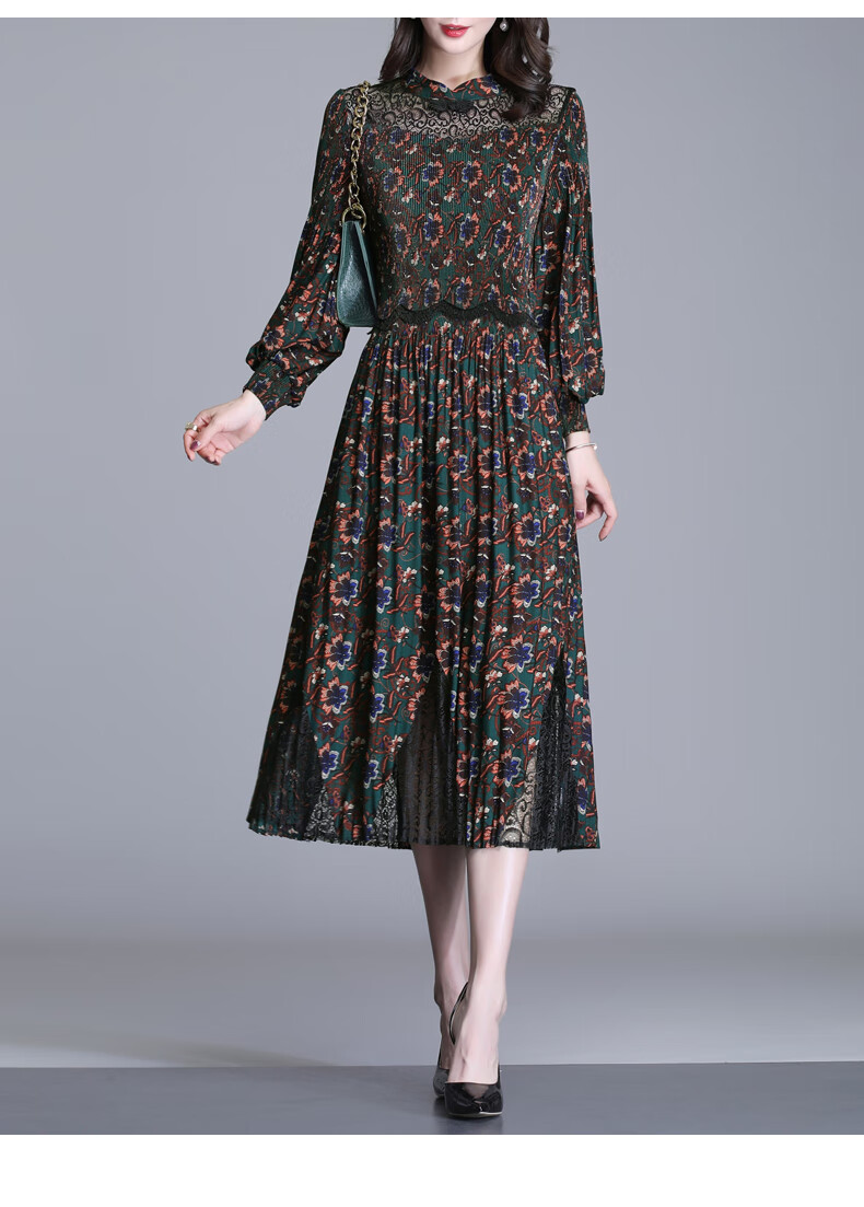 拉伦菲韵意式品牌女装复古碎花连衣裙春款2021年新款春秋装气质修身