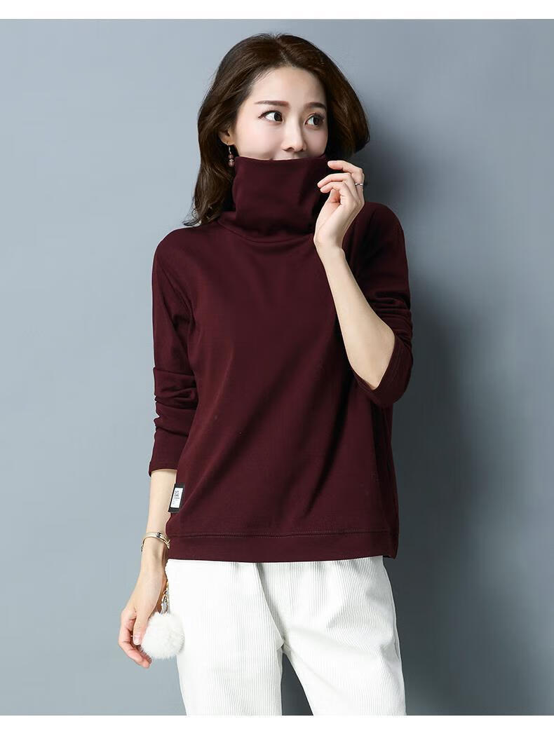 高品质冬季加绒打底衫女2021冬季新款200斤女装黑色高领打底衫女内搭