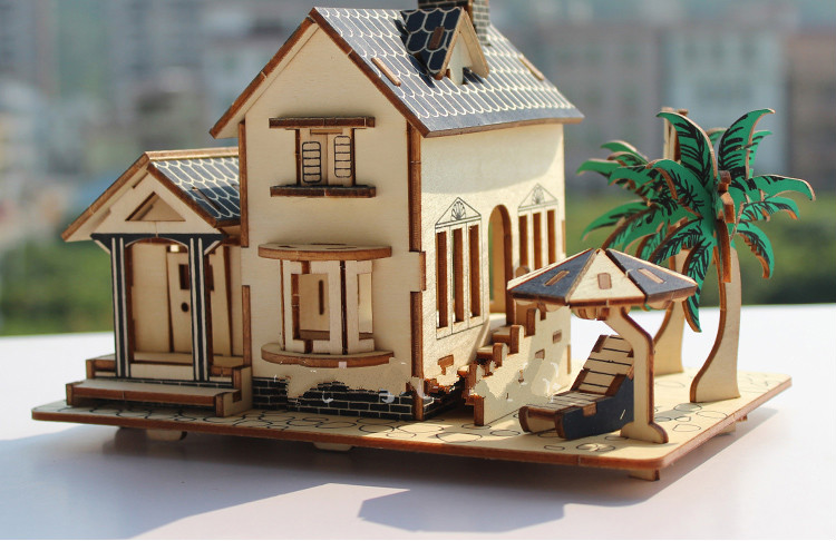 拼图成年立体3d模型大人减压diy手工木头拼装房子木质玩具黑色哈雷