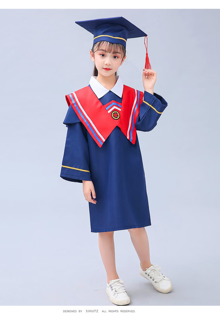 幼儿园学士服儿童博士服小学毕业袍礼服小学生毕业摄影毕业照服 藏