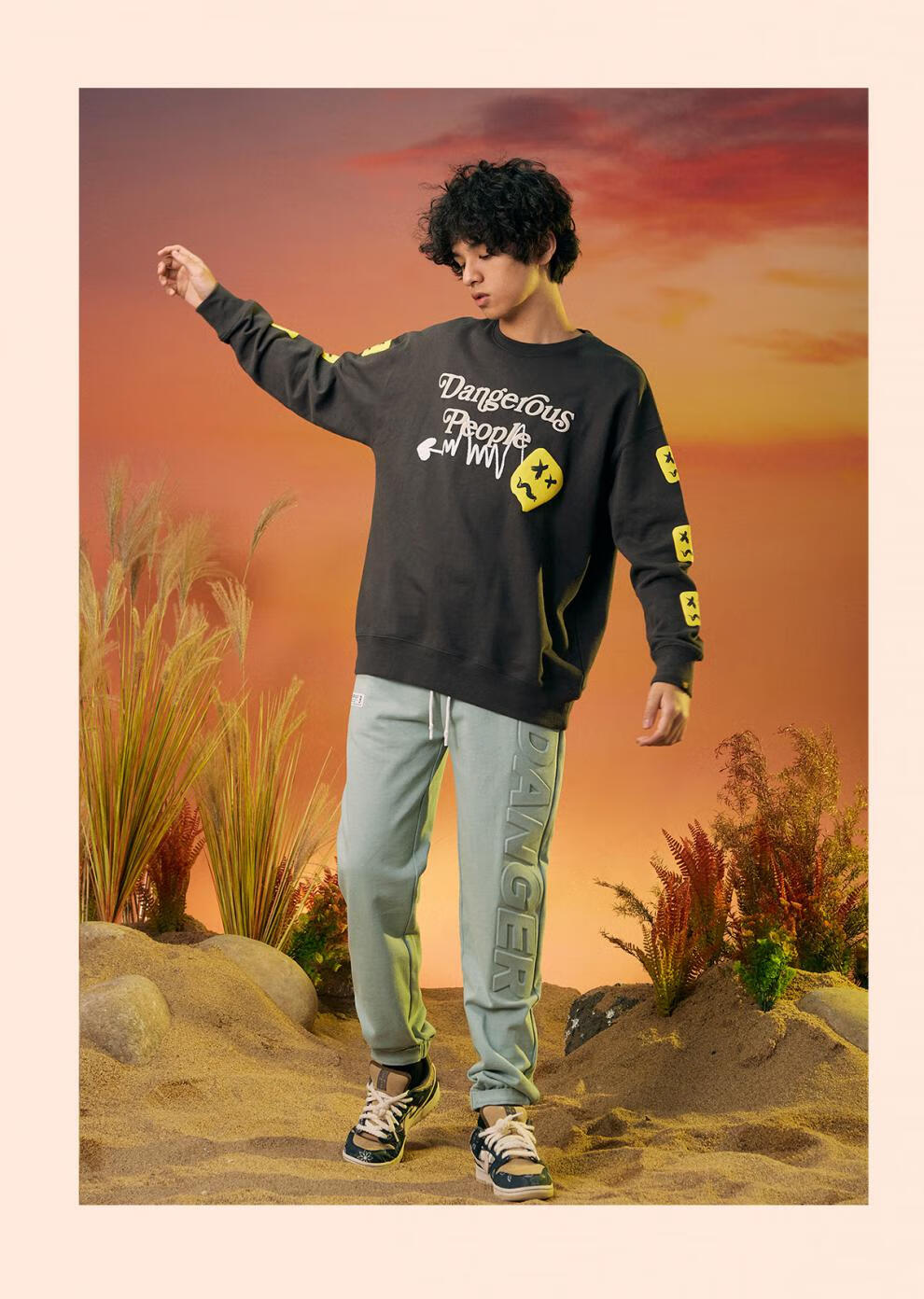 dangerouspeople薛之谦dsp字母潮流束脚休闲裤男女情侣长裤绿色m