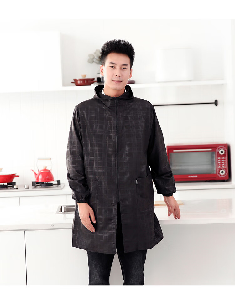 男士防水罩衣大人时尚工作服外套家用厨房防油冬长袖围裙定制loo黑色