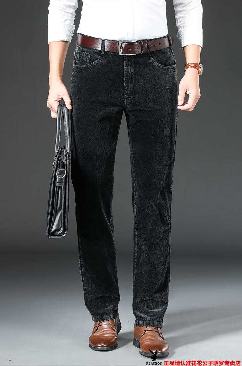 花花公子轻奢高档男装灯芯绒牛仔裤男中年宽松冬季爸爸装长裤男士直筒
