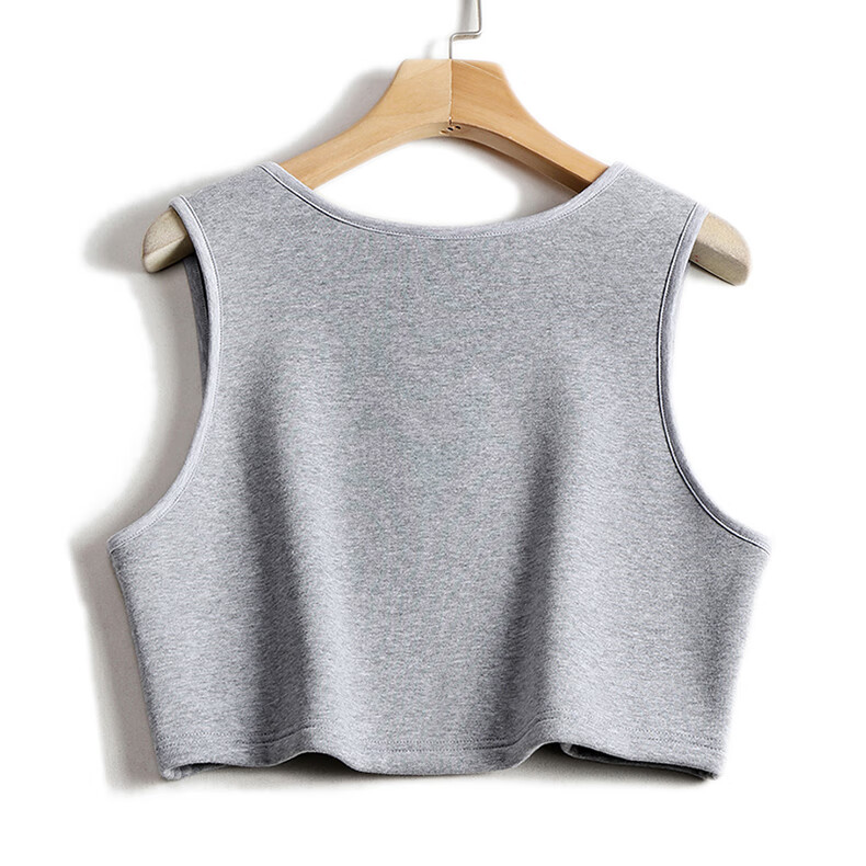 姿秀可半截护胸护背不倒绒背心内穿无袖打底短款后背防寒麻灰m