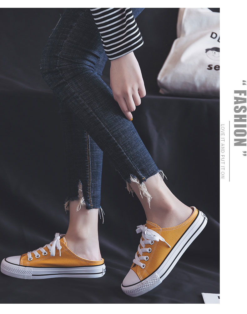 半拖鞋子女ins街拍潮鞋夏款新款百搭韩版鞋女网红帆布鞋半拖黑色鞋39