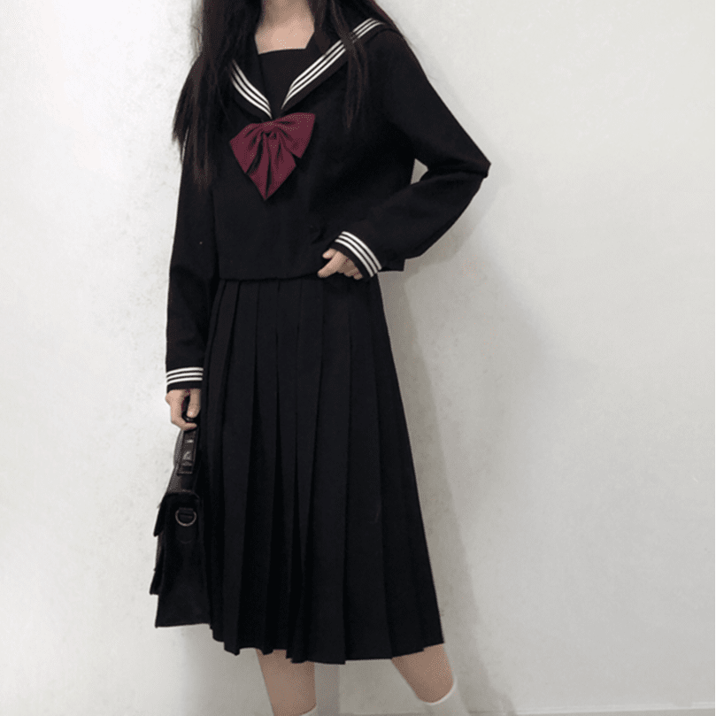 长袖jk制服裙黑三本二本水手服学院风毕业班服校服套装jk长裙黑色二本