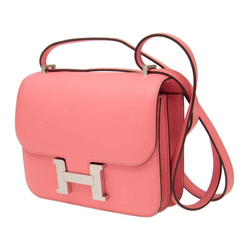 年货节爱马仕hermes女士康康包斜挎单肩包h银扣皮质淡粉色时尚粉色