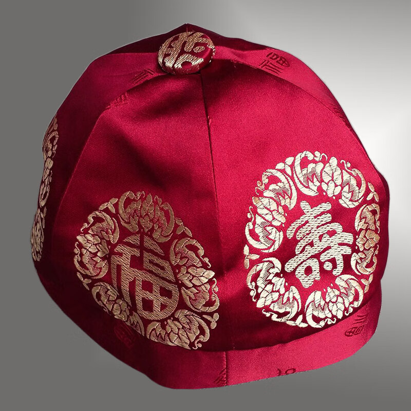 惆己 男女士唐装帽子 老年人生日过寿寿星帽子棉帽地主六角帽 枣红色