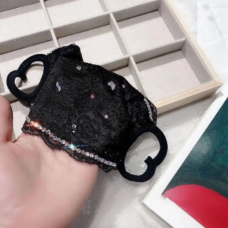 卡若登新品镶钻口罩蕾丝带钻口罩女口罩洋气款带钻网红口罩双层薄款