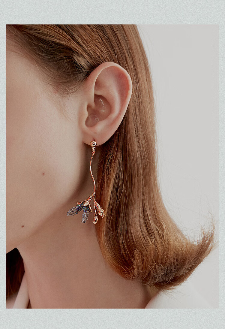 shes茜子耳饰品 羽动拂光系列 渐变仿水晶花朵波浪耳环 浪漫优雅耳钉