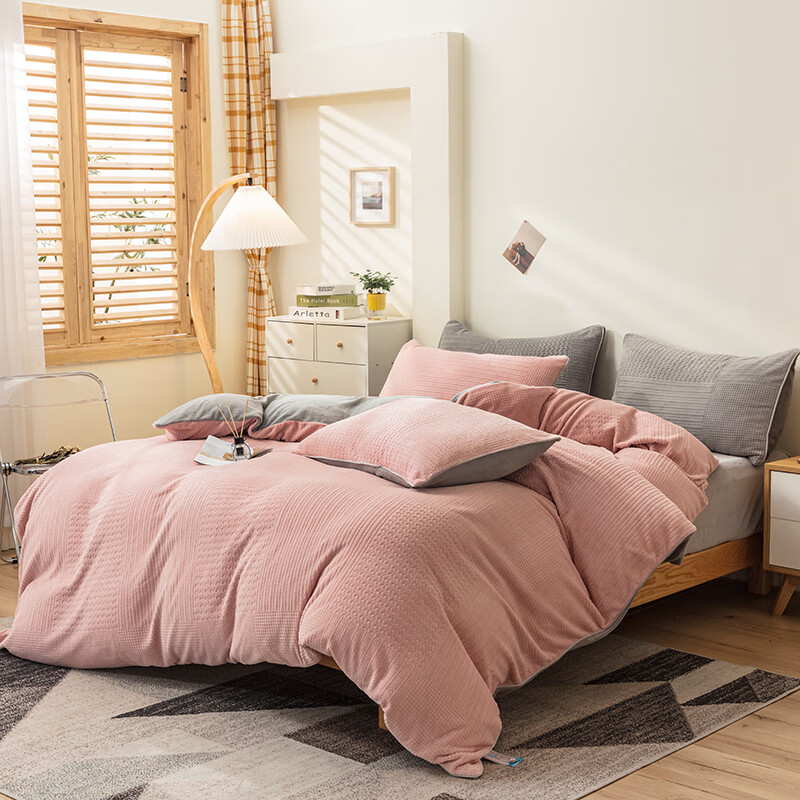 恒源祥家纺撸猫感牛奶绒保暖四件套双面带绒被套高端冬天加绒床上用品