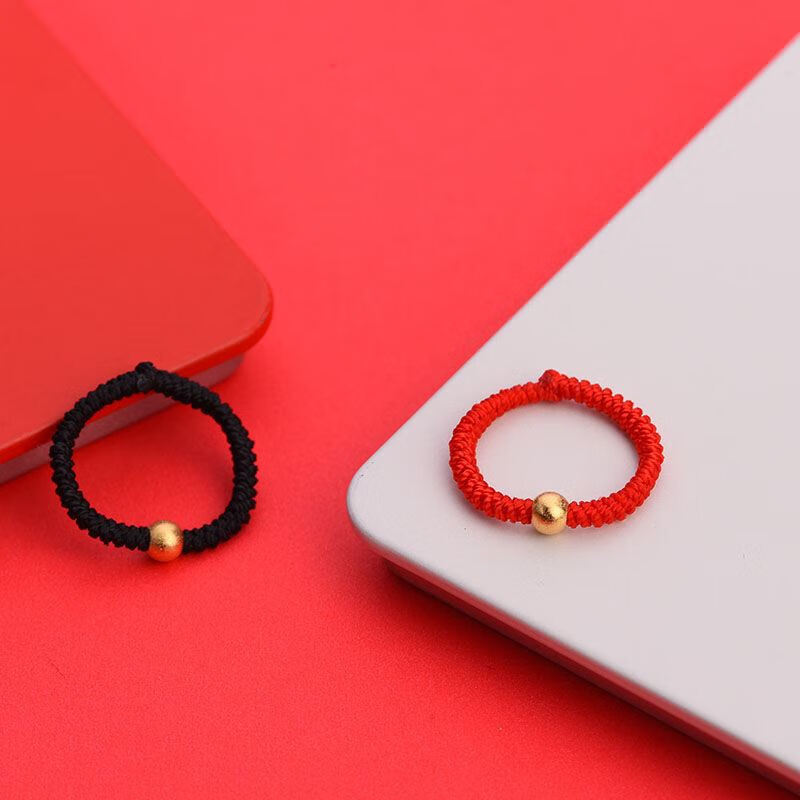 小金珠金戒指金转运珠戒指女男款手工红绳金豆抖音同款不掉色金珠