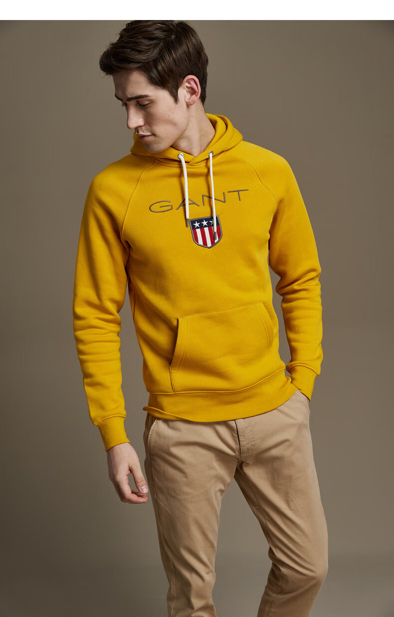 gant 男士盾牌logo连帽长袖休闲套头卫衣276310 墨绿-374 m