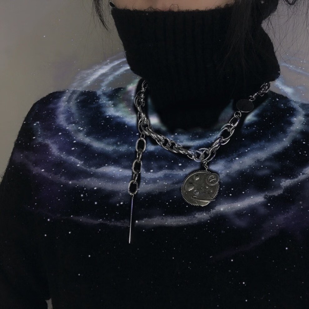 银河星球项链女i网红设计感炫酷暗黑系粗链条个性街头锁骨链潮 银河
