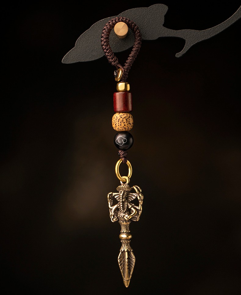 静元阁 纯铜象神金刚镢藏传佛教密宗法器降魔杵金刚杵钥匙扣挂件复古