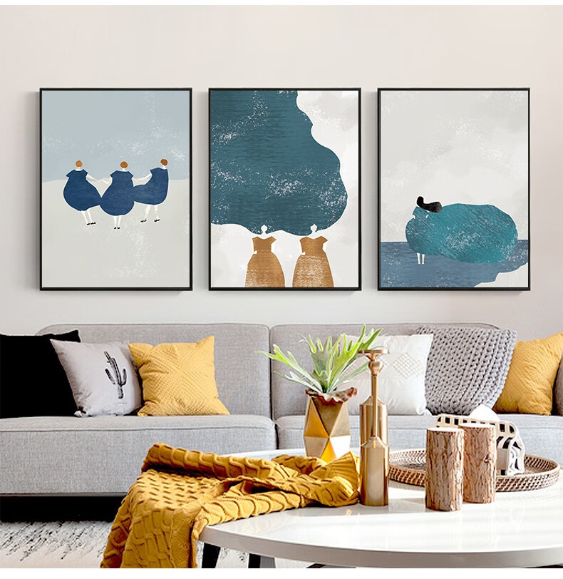 北欧客厅装饰画莫兰迪色系挂画小众风格壁画人物抽象沙发背景墙画b