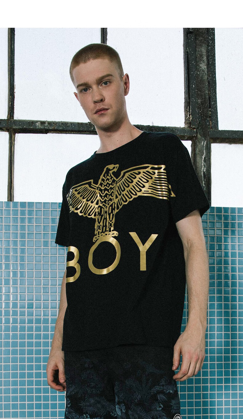 boylondon伦敦男孩旗舰官网春夏烫金老鹰logo印花情侣款男女短袖t恤