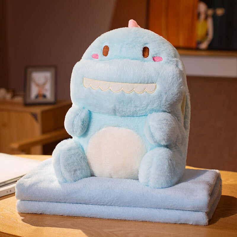 小恐龙暖手抱枕汽车午睡毛绒车载毯子多功能两用二合一办公室靠垫枕头