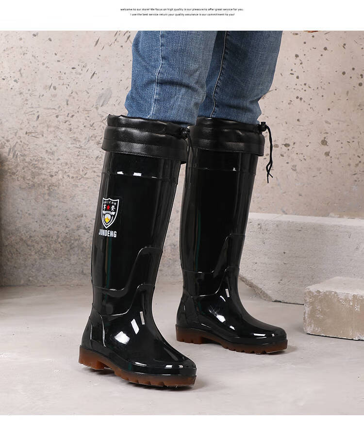 特高筒高质量雨鞋秋冬长筒加绒水鞋牛筋底耐磨胶鞋特高45厘米加棉套44