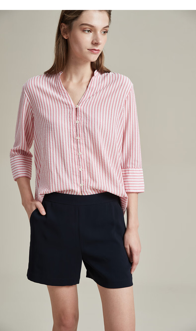 gant/甘特2020春夏女士条纹泡泡纱中袖衬衫4311127 粉色-665 42【图片