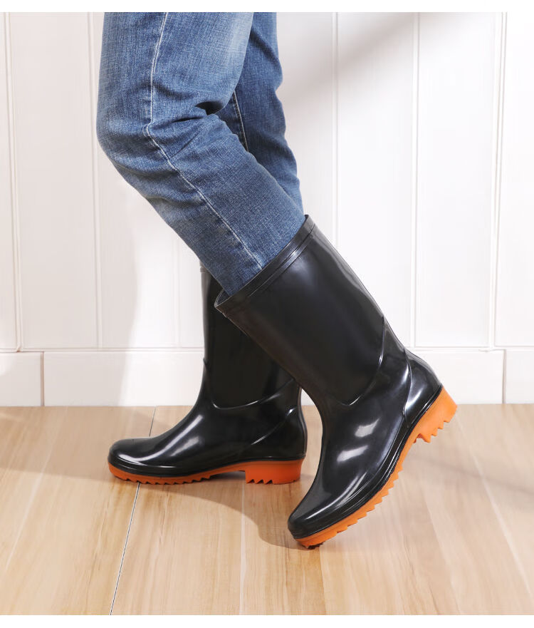 耐磨防滑防水鞋中筒水靴耐油耐酸碱工作筒靴胶鞋3517迷彩高筒加长毛41