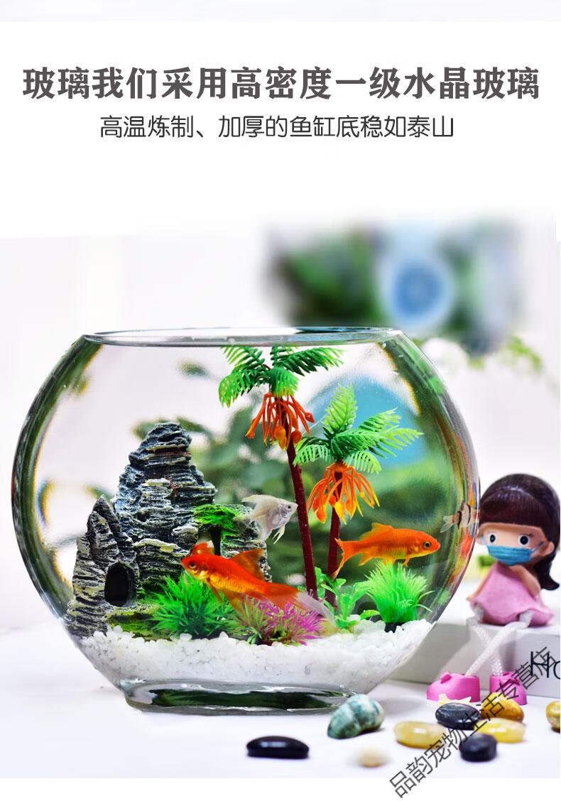 创意小鱼缸客厅办公桌小型家用桌面玻璃金鱼龟缸精致迷你造景装饰20