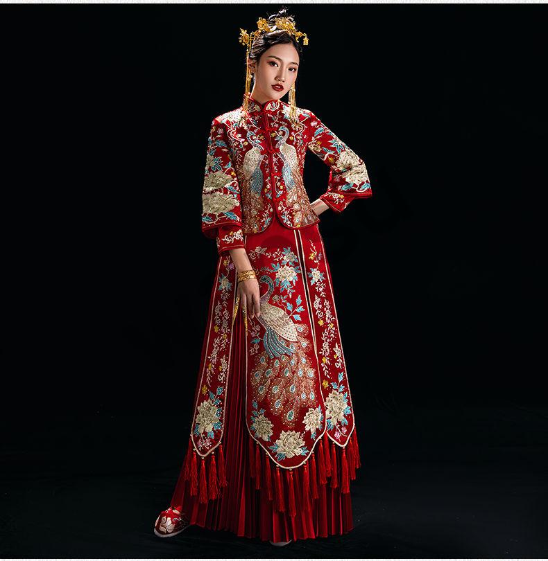 晚苏秀禾服新娘凤冠霞帔出阁敬酒秀和服新款结婚显瘦中式婚纱礼服缎面