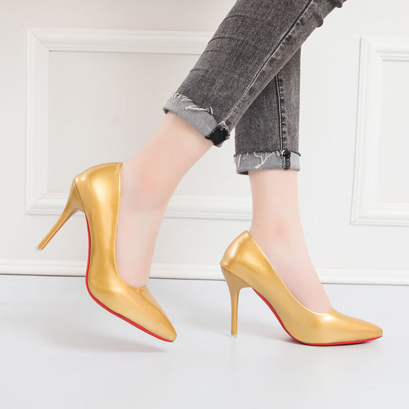 恨天高男士高跟鞋10cm大号浅口尖头漆皮细跟超高跟伪娘反串cd情趣性感