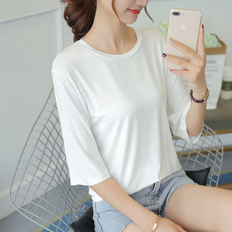 叶余短袖t恤女夏季半袖女装半截袖女 莫代尔t恤女半袖夏季短袖宽松