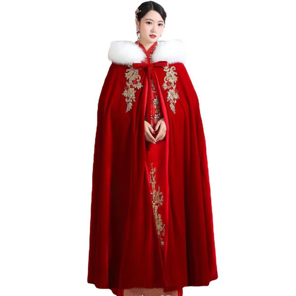 蜜丝刘大毛领披肩秀禾服斗篷新娘毛披肩中式嫁衣出阁服外搭毛披风保暖