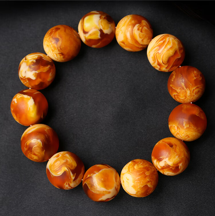 嫚纤ゞ天然古董俄料妖花老蜜蜡手串原石原矿蜜蜡琥珀磨砂圆珠手链男女