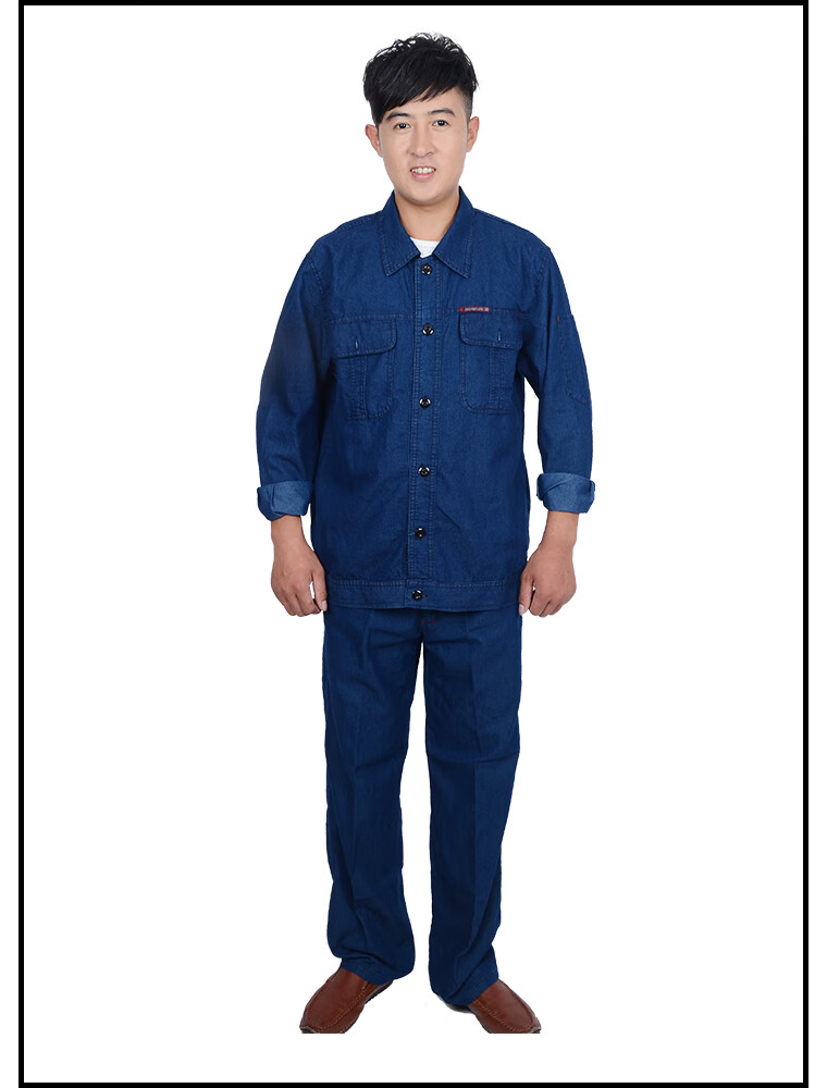 夏季牛仔工作服套装男 薄款电焊劳保服 焊工工地干活穿的衣服yt 蓝色