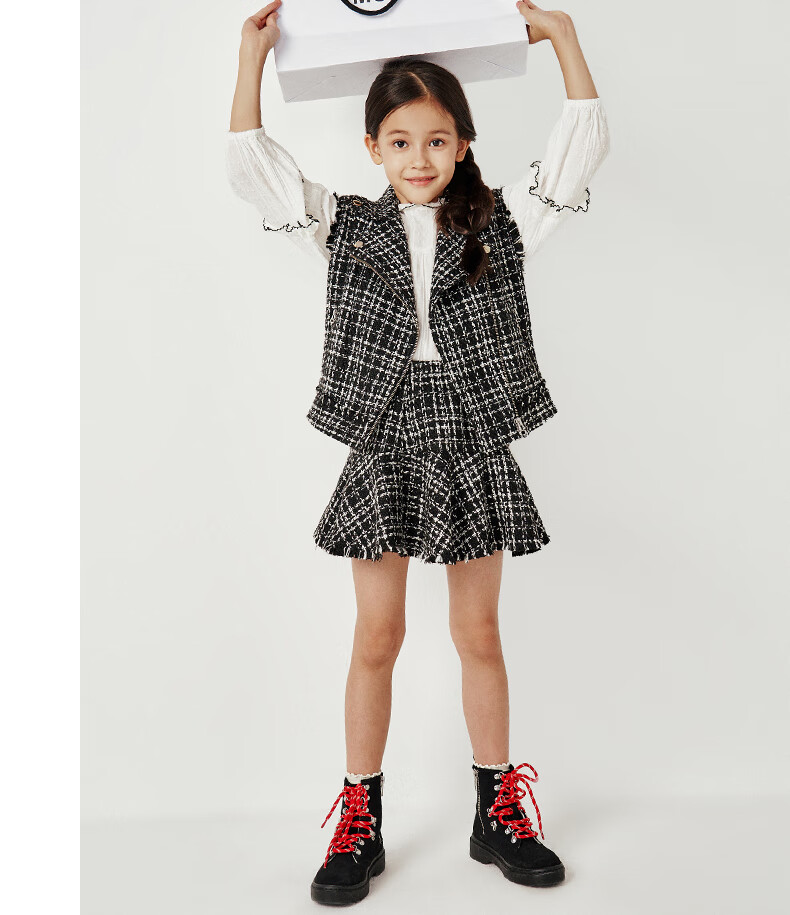 11littlemoco童装2020秋冬装新款女童小香风马甲马夹背心外穿潮 黑白