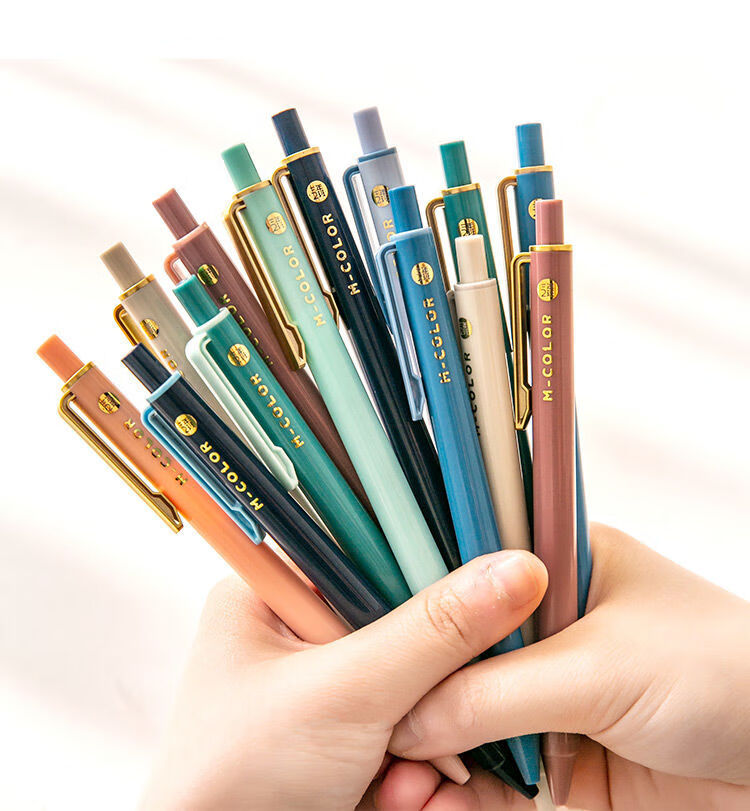 高颜值按动中性笔ins风莫兰迪色系学生按压式套装黑笔彩香芋奶昔黑色