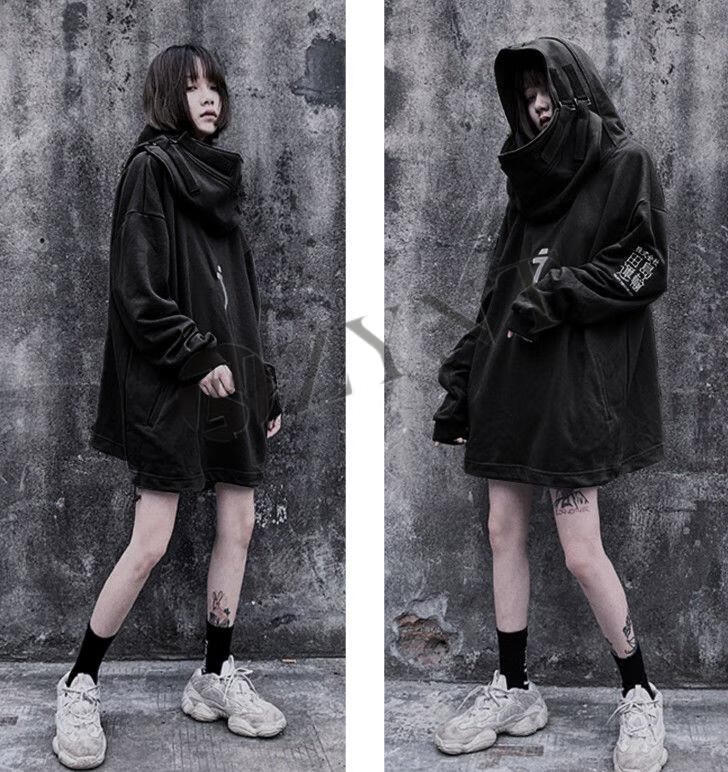 zynt丧系潮牌鱼嘴帽卫衣男女加绒加厚嘻哈宽松长袖连帽暗黑机能风上衣