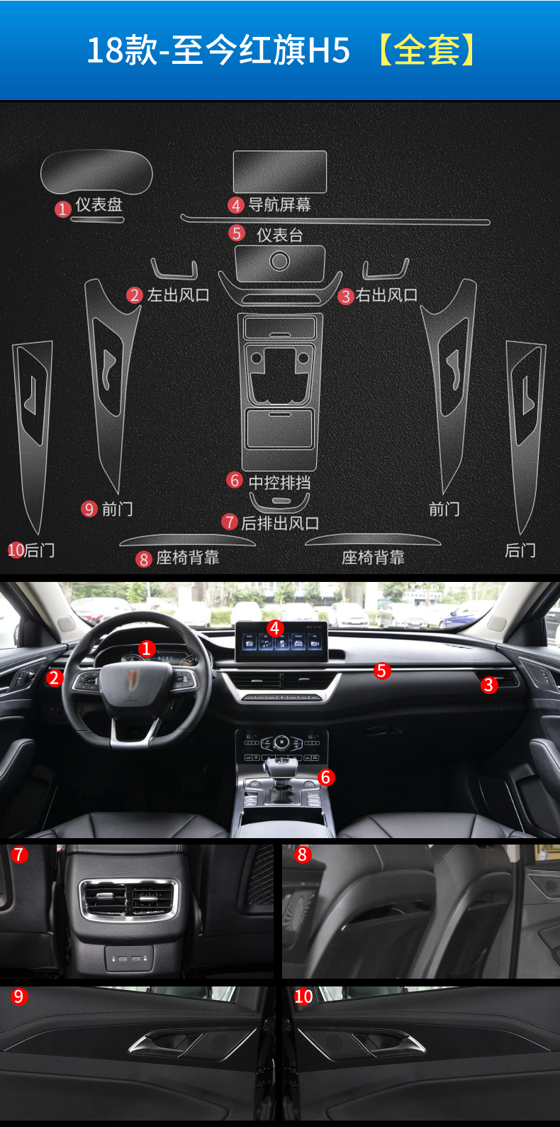 18-21款红旗hs5内饰中控hs7液晶导航屏幕膜tpu漆面保护汽车贴膜 深