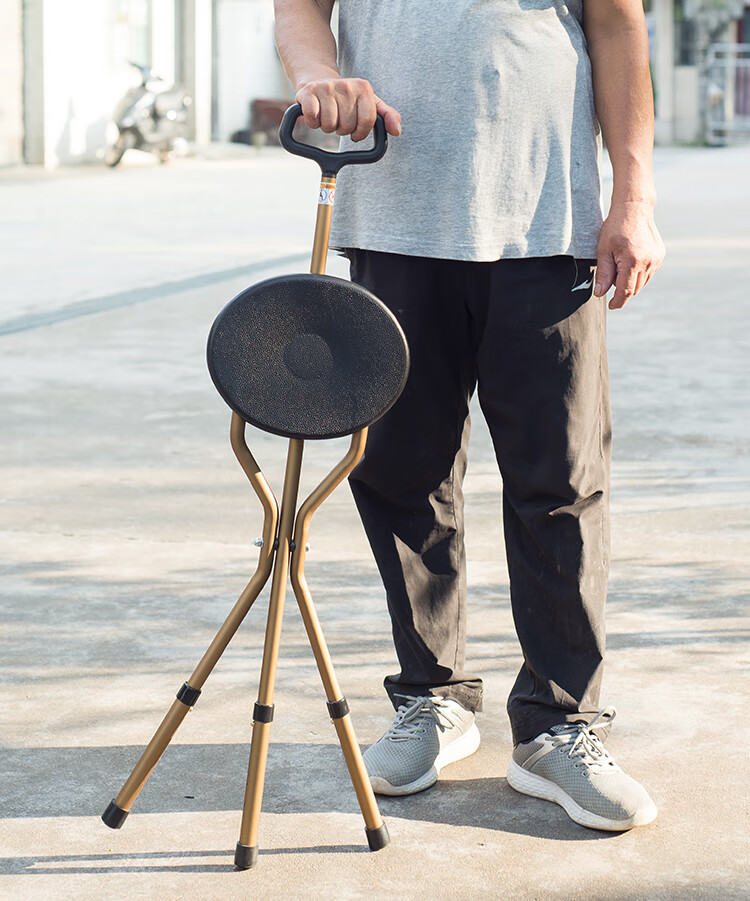 行走辅助器日本老人折叠板凳椅子座位拐杖超轻便三角铝合金座椅拐扙椅