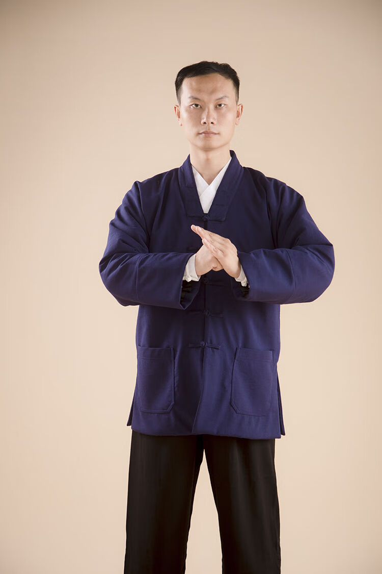 金飒新品武当山标准道士服装太极练功服全套对襟三宝领