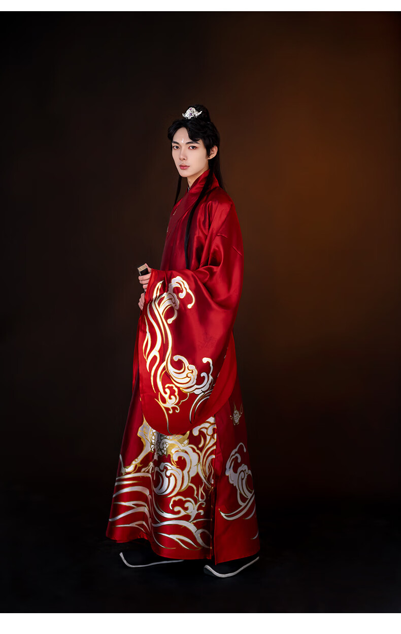 汉服男道袍织金披风明制气质男春季款汉服帅气黑色道袍一件现货180