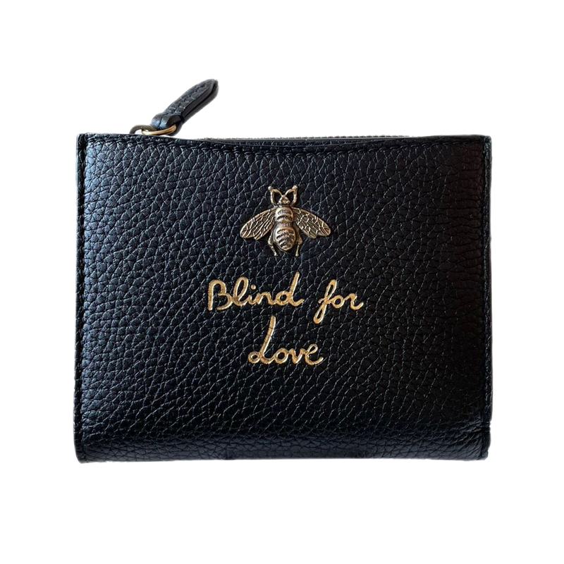 【情人节礼物】gucci古驰 黑色全皮对折钱包 标志的立体小蜜蜂 ak