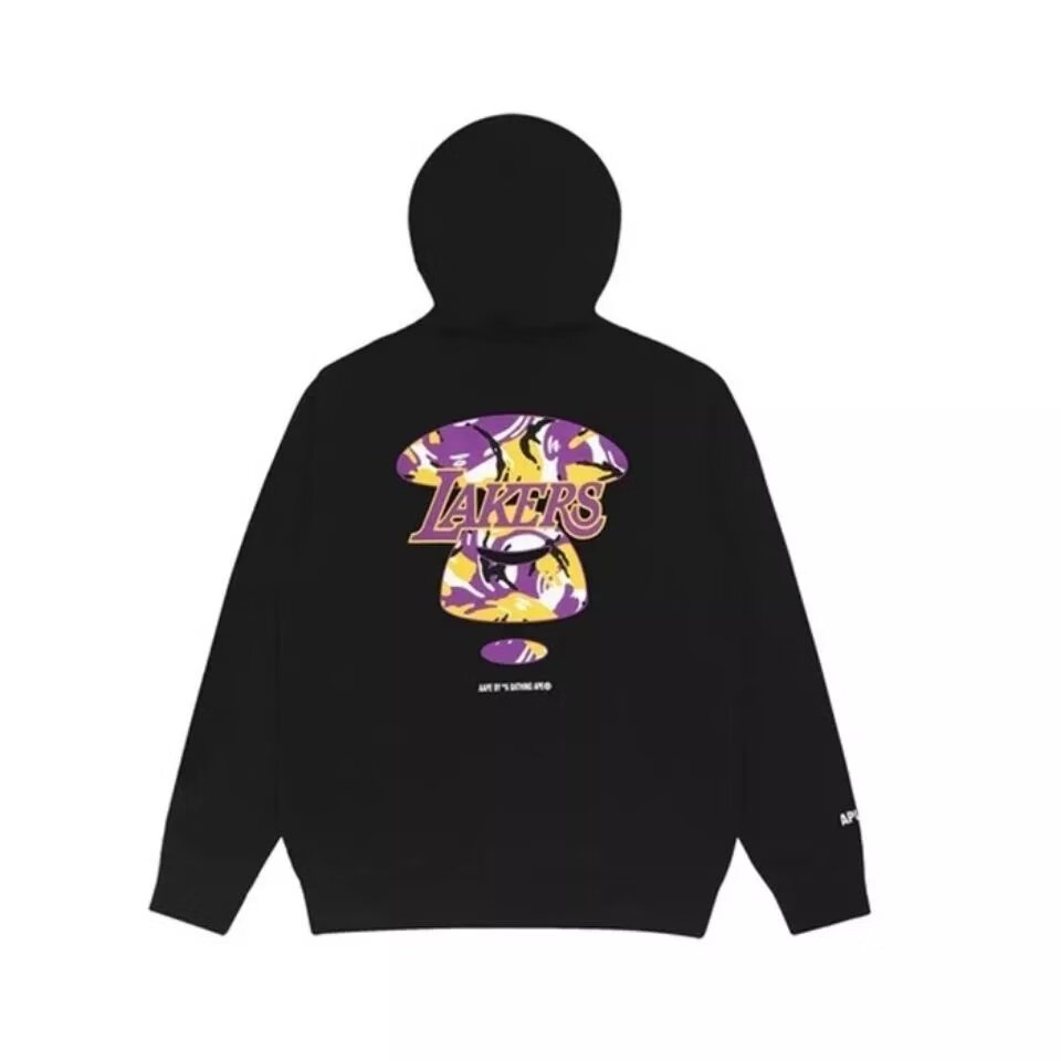 aape潮牌nba洛杉矶湖人队迷彩猿颜印花加绒连帽衫套头卫衣 aapex 花