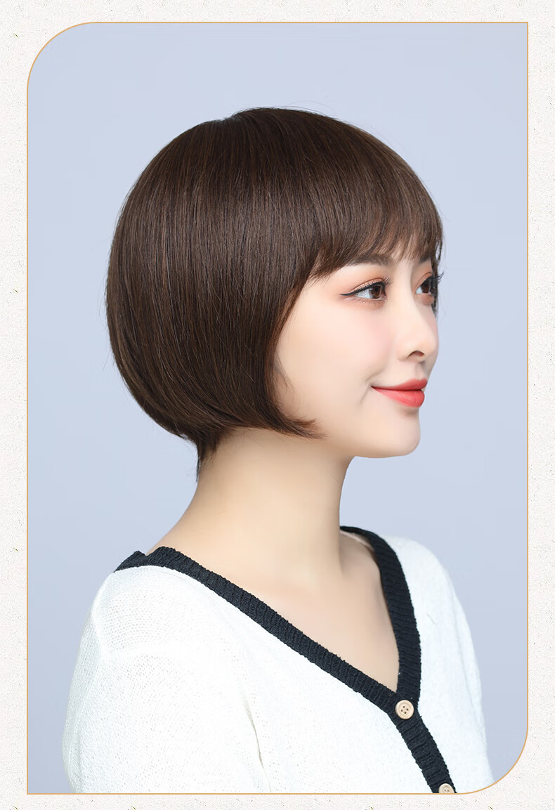 恒发假发波波头全真发套女真人发丝短发bobo自然逼圆脸妈妈真全头套式