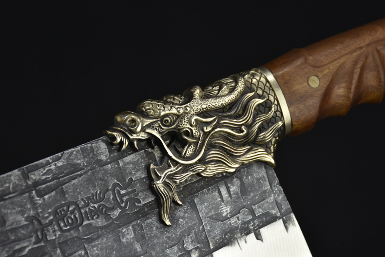 龙泉手工锻打菜刀厨师专用斩切刀家用剁鸡鸭鱼排骨刀锋利切片刀龙吟斩