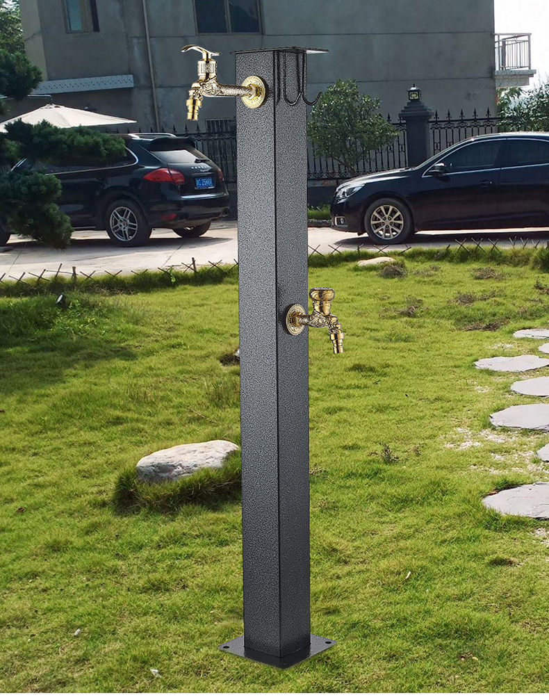 墨尘音黑色庭院水龙头户外防冻立柱不锈钢全铜水龙头 黑色单孔 金色